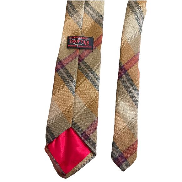 Vintage Lochcarron Men Tie 100% Wool Brown Gray Striped Crofter Tie Scotland - Picture 3 of 3